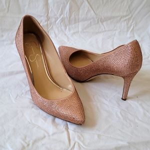 Soft pink rhinestone stilettos
